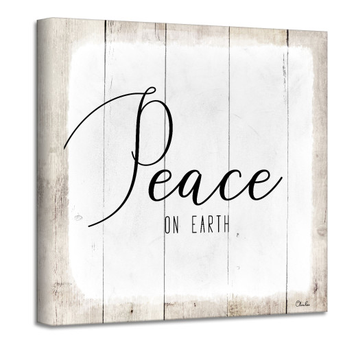 Beige and White Peace on Earth II Christmas Canvas Wall Art Decor 12" x 12" - IMAGE 1