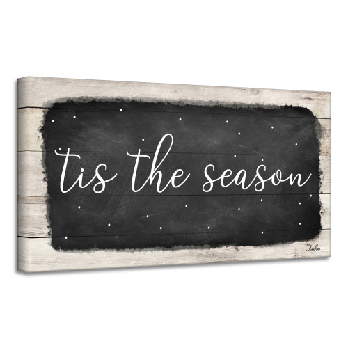White and Black 'Tis the Season' Christmas Canvas Wall Art Decor 8" x 16" - IMAGE 1