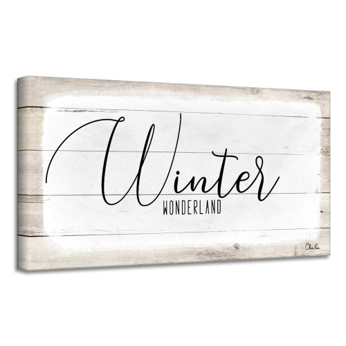 Beige and White 'Winter Wonderland' Christmas Canvas Wall Art Decor 12" x 24" - IMAGE 1