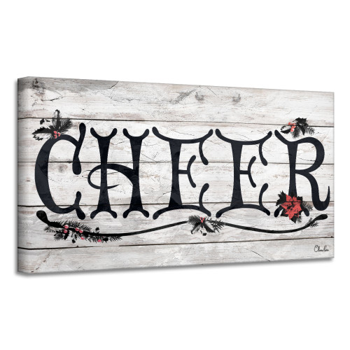 Black and Beige 'Cheer' Christmas Canvas Wall Art Decor 12" x 24" - IMAGE 1