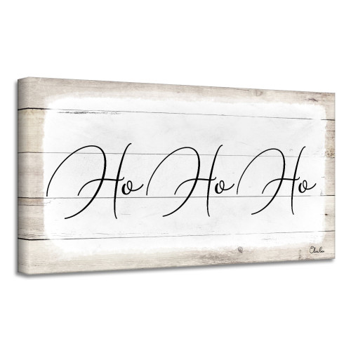 Beige and White 'Ho-Ho-Ho' Christmas Canvas Wall Art Decor 12" x 24" - IMAGE 1