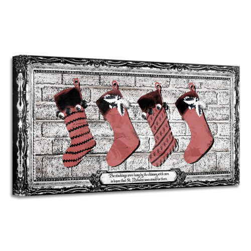 Brown and Red Stockings Christmas Canvas Wall Art Decor 8" x 16" - IMAGE 1