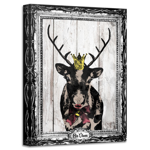 Black and White ''His Vixen' Christmas Canvas Wall Art Decor 30" x 20" - IMAGE 1