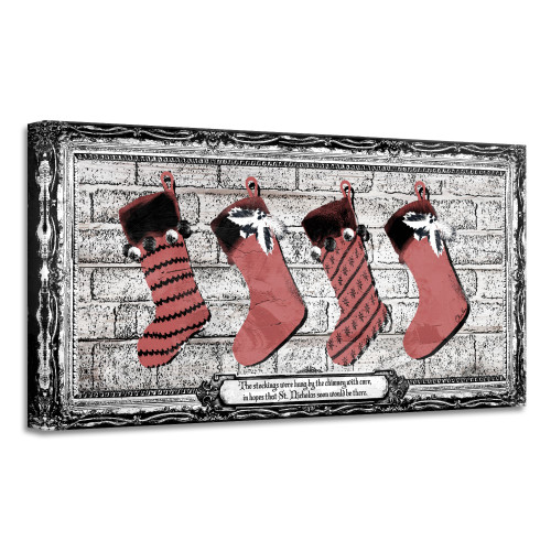 Brown and Red Stockings Christmas Canvas Wall Art Decor 12" x 24" - IMAGE 1