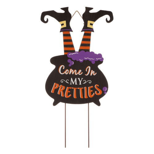 32" Black and Orange Halloween Witch Functional Yard Stake or Standing or Hanging Decor - IMAGE 1