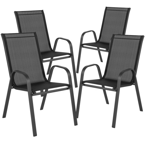 Set of 4 Black Contemporary Outdoor Furniture Patio Stack Chair Set 36" - IMAGE 1