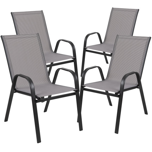 Set of 4 Gray and Black Stackable Outdoor Patio Furniture Sling Chairs 36" - IMAGE 1