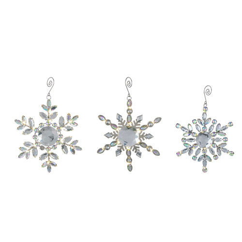 Set of 3 LED Lighted Silver Beaded Snowflake Christmas Ornaments 6" - IMAGE 1