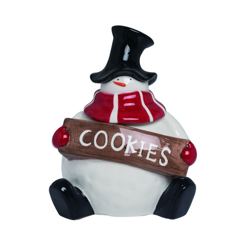 13" White and Brown Snowman Christmas Frosties Cookie Jar - IMAGE 1