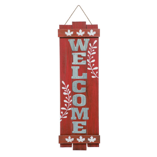 32" Rustic Red "WELCOME" Fall Harvest Wall Sign - IMAGE 1