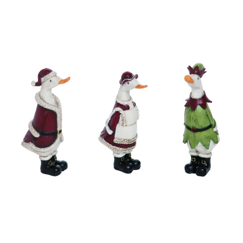 Set of 3 Multicolor Christmas Duck Figurines 7" - IMAGE 1