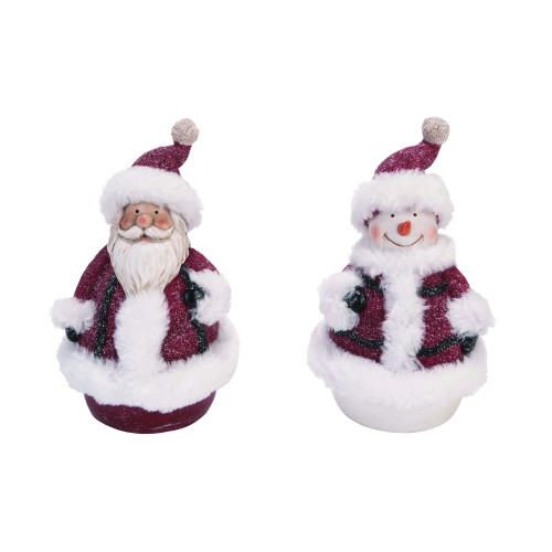 Set of 2 Red and White Sweater Snowman Couple Christmas Figurines 8" - IMAGE 1