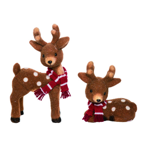 Set of 2 Red and Brown Retro Deer Christmas Figurines 13" - IMAGE 1