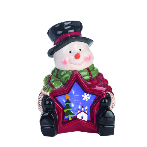 10" Lighted Christmas Scene Snowman Tabletop Figurine - IMAGE 1
