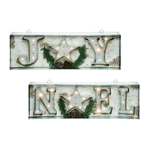 Set of 2 Lighted "Joy Noel" Editorial Word Block Christmas Plaques 20" - IMAGE 1