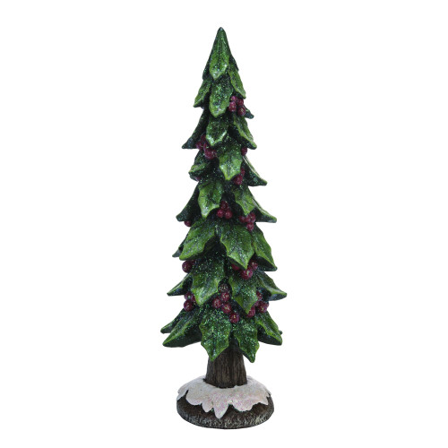 16" Green and Brown Christmas Holly Tree With Metallic Red Berries - IMAGE 1