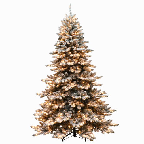Pre-lit Flocked Royal Spruce Artificial Christmas Tree - 7.5’ - Clear Lights - IMAGE 1