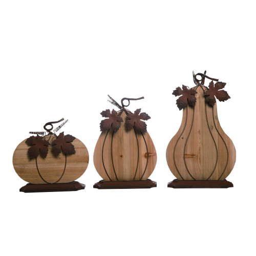 Set of 3 Rustic Brown Pumpkin Thanksgiving Tabletop Decors 21" - IMAGE 1