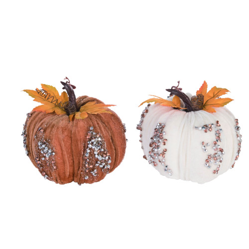 Set of 2 Glittered Pumpkin Thanksgiving Tabletop Decors 5" - IMAGE 1
