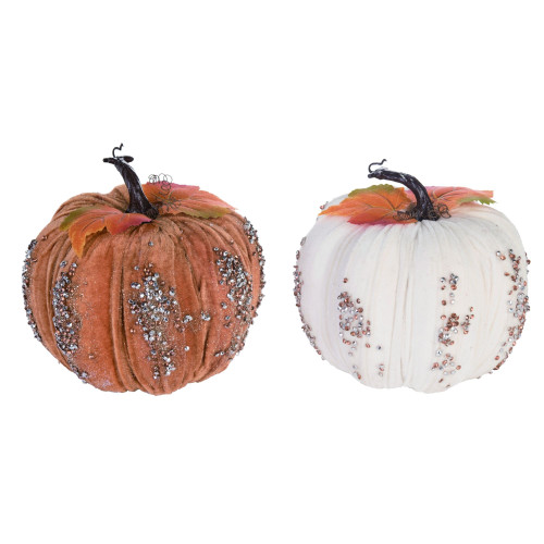 Set of 2 Glittered Pumpkin Thanksgiving Tabletop Decors 8" - IMAGE 1