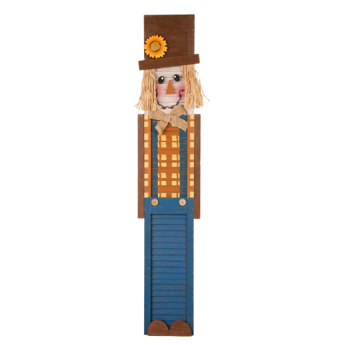 Painted Scarecrow Thanksgiving Porch Sign Decoration - 42" - Blue and Orange - IMAGE 1