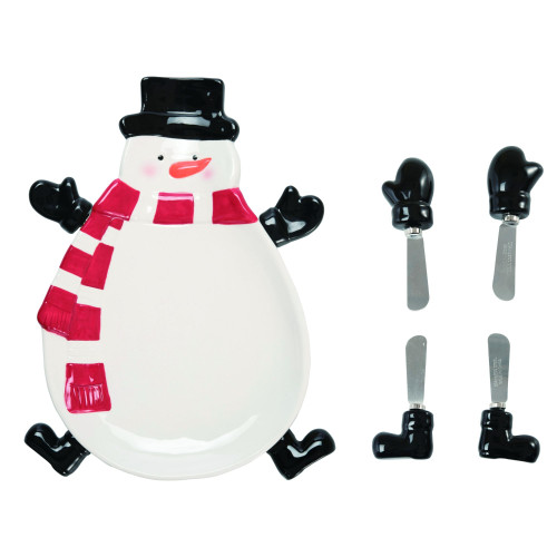 5pc Black and White Snowman Bowl with Spreaders Christmas Tabletop Decors 13" - IMAGE 1