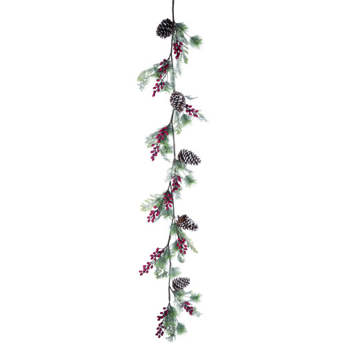 4" x 64" Pinecone and Red Berry Christmas Garland, Unlit - IMAGE 1