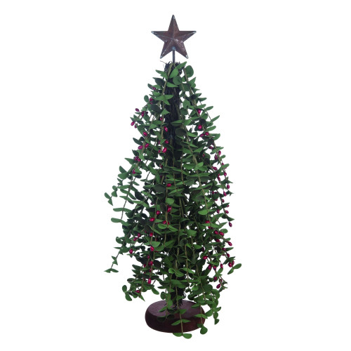 23" Christmas Tree with Rustic Star Topper and Berries Tabletop Decor - IMAGE 1