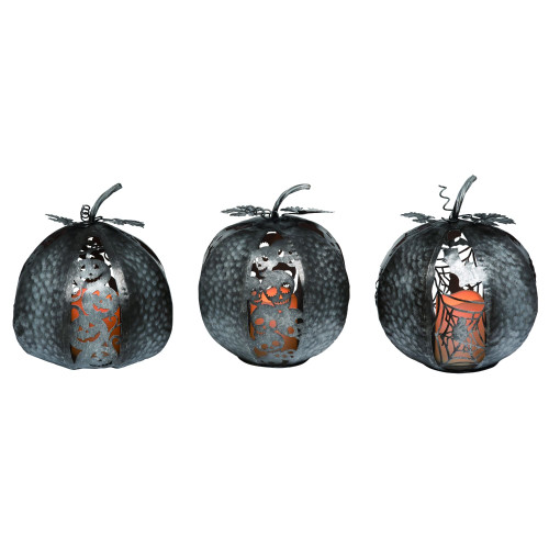 Set of 3 LED Lighted Spooky Pumpkin Halloween Decors 11'' - IMAGE 1