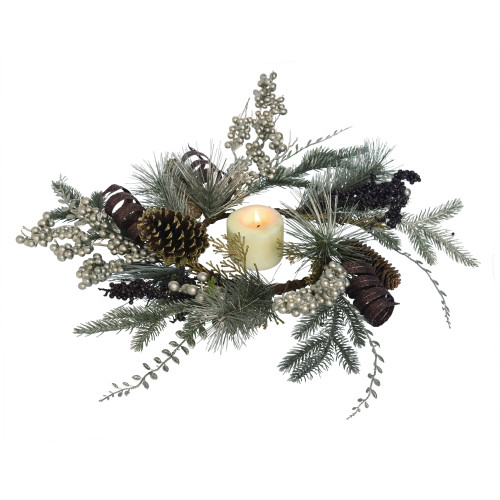 18" Pinecone and Silver Pearl Thanksgiving Candle Ring - IMAGE 1