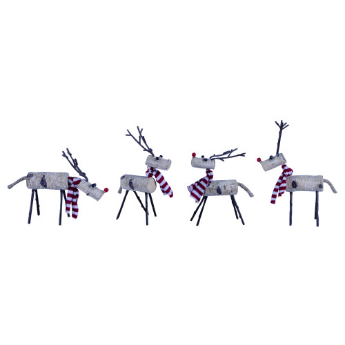 Set of 4 Rustic Reindeer with Scarf Christmas Figurines 8" - IMAGE 1