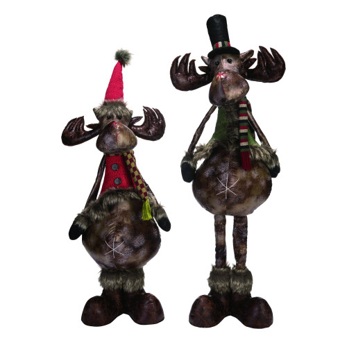 Set of 2 Brown and Black Plush Telescoping Moose Christmas Decor 32" - IMAGE 1