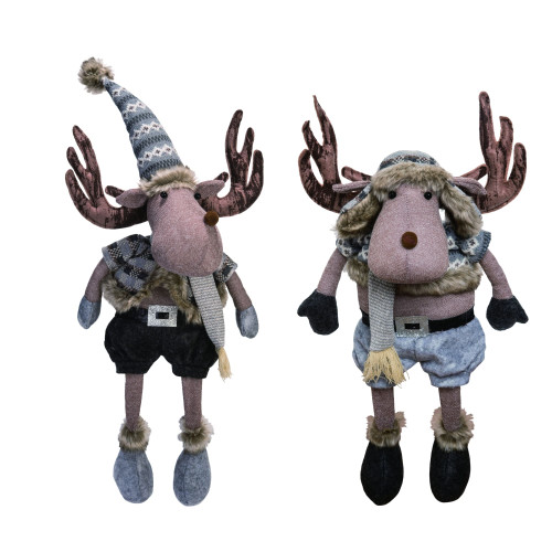 Set of 2 Gray and Brown Plush Moose Shelf Sitters Christmas Decor 22" - IMAGE 1