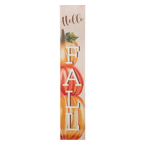 42" Orange and White Pumpkin 'Hello Fall' Thanksgiving Porch Board Sign Decoration - IMAGE 1