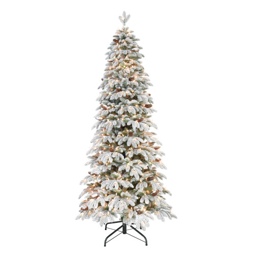 Pre-lit Flocked Slim Spruce Artificial Christmas Tree - 7.5’ - Clear Lights - IMAGE 1