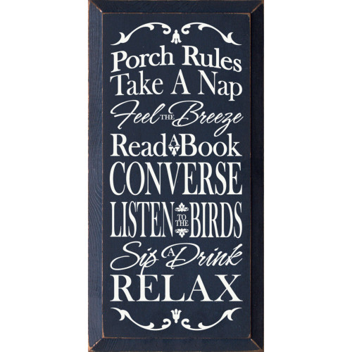 18" Blue and White Rectangular Porch Rules Wood Porch Board Sign Decoration - IMAGE 1