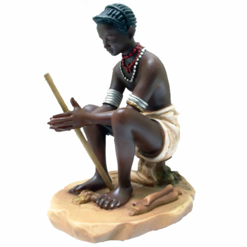 7" Mursi Making Fire Alabaster Figurine - IMAGE 1