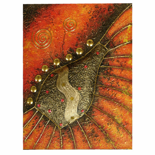 Gold and Orange Rectangular 3D Abstract African Pot Wall Art Hanging Tapestry 32" x 24" - IMAGE 1