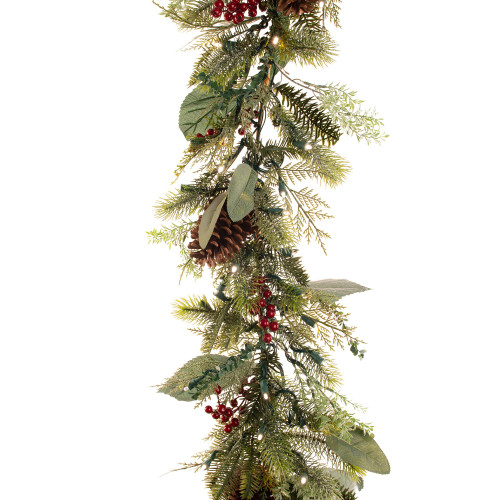 9' Green Christmas Winter Frost LED Artificial Garland - Pre-Lit - IMAGE 1