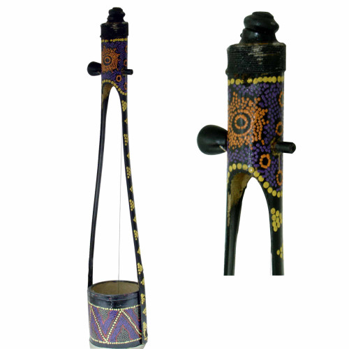 19" Handcrafted Sitar Colorful Carved Dot Art - IMAGE 1