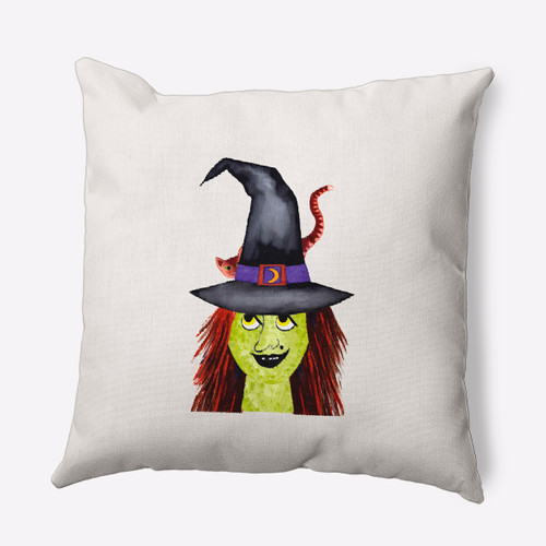 18" x 18" Ivory and Green Witches Hat Halloween Throw Pillow - IMAGE 1