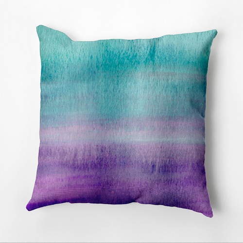 20" x 20" Green and Purple Painted Sunset Throw Pillow - IMAGE 1