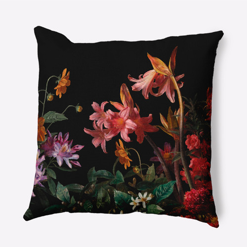 20" x 20" Black and Pink Color Me Floral Throw Pillow - IMAGE 1