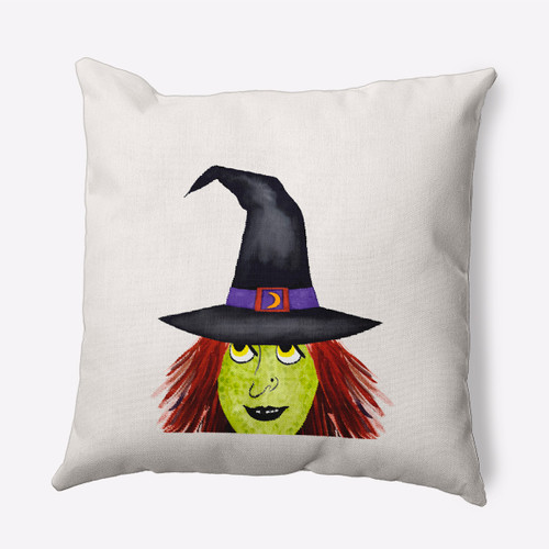 20" x 20" Ivory and Green Peek A Boo Witch Outdoor Throw Pillow - IMAGE 1