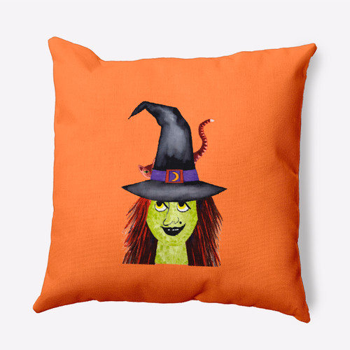 20" x 20" Orange and Green Halloween Witch Hat Outdoor Throw Pillow - IMAGE 1