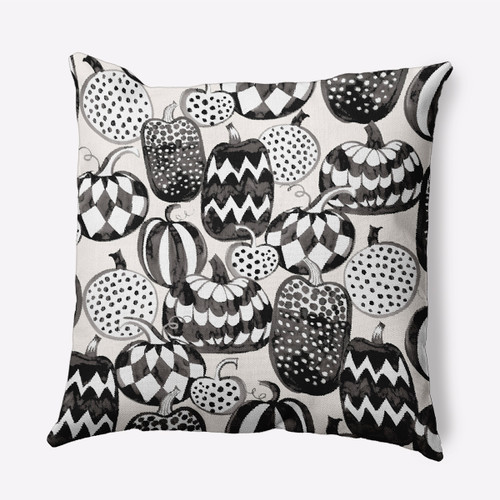 18" x 18" Ivory and Black Pumpkins Galore Outdoor Throw Pillow - IMAGE 1