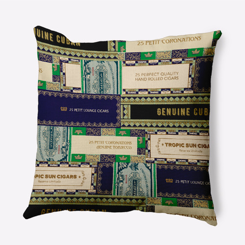 18" x 18" Blue and Green Cigar Box Throw Pillow - IMAGE 1