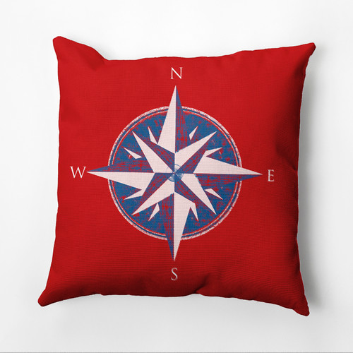 16" x 16" Red and Blue Compass Nautical Outdoor Throw Pillow - IMAGE 1
