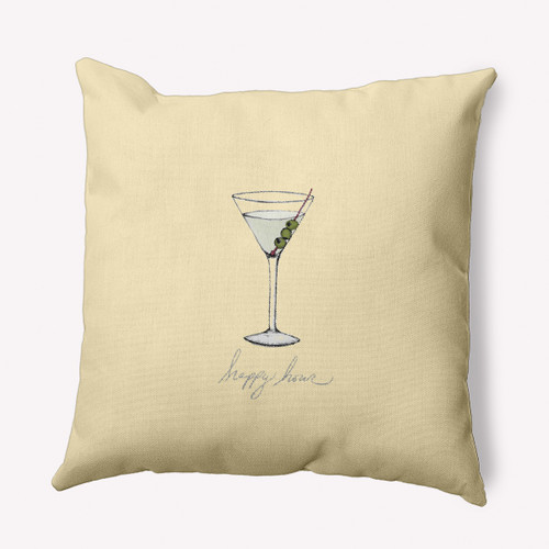 20" x 20" Yellow and White Martini Square Throw Pillow - IMAGE 1