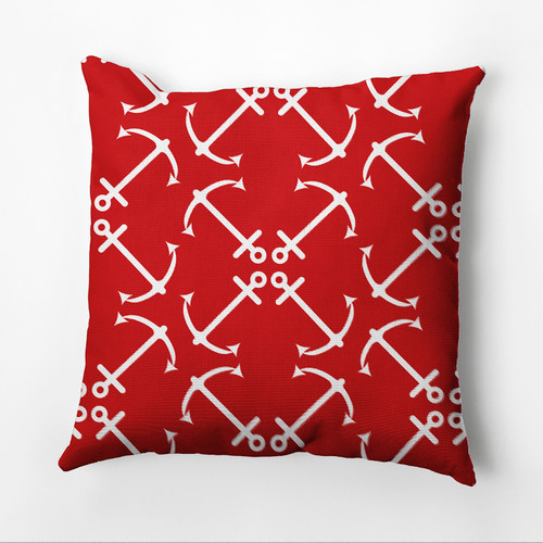 16" x 16" Red and White Anchors Up Outdoor Throw Pillow - IMAGE 1